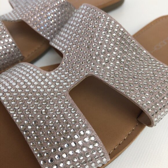 Big Buddha Womens 8 Silver Bling Rhinestone Flat Slip On Slide Sandals NEW NWT - Picture 2 of 6